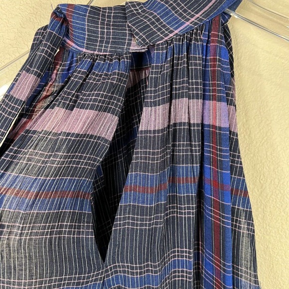 Apiece Apart Medina Top Size 0 Blue Purple Plaid Tie Mock Neck Sleeveless Blouse - Picture 7 of 13